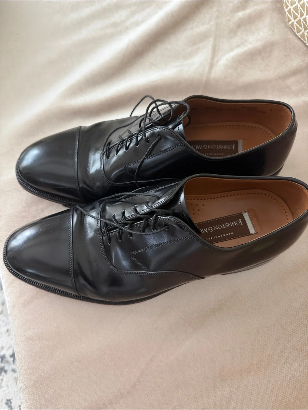 Johnston & Murphy Black Leather Cap-Toe Oxfords